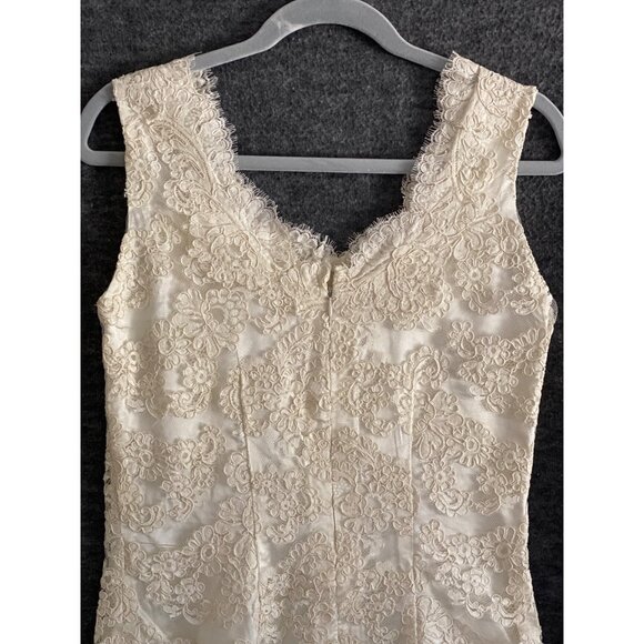 VTG Bridal Dress Wiggle Brocade Lace Cream Ivory Rehearsal Prom Sophia Loren XS - Picture 10 of 16